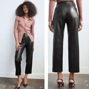 Aritzia Babaton Command Cropped Black Vegan Leather Pants Size 0 Mid Rise